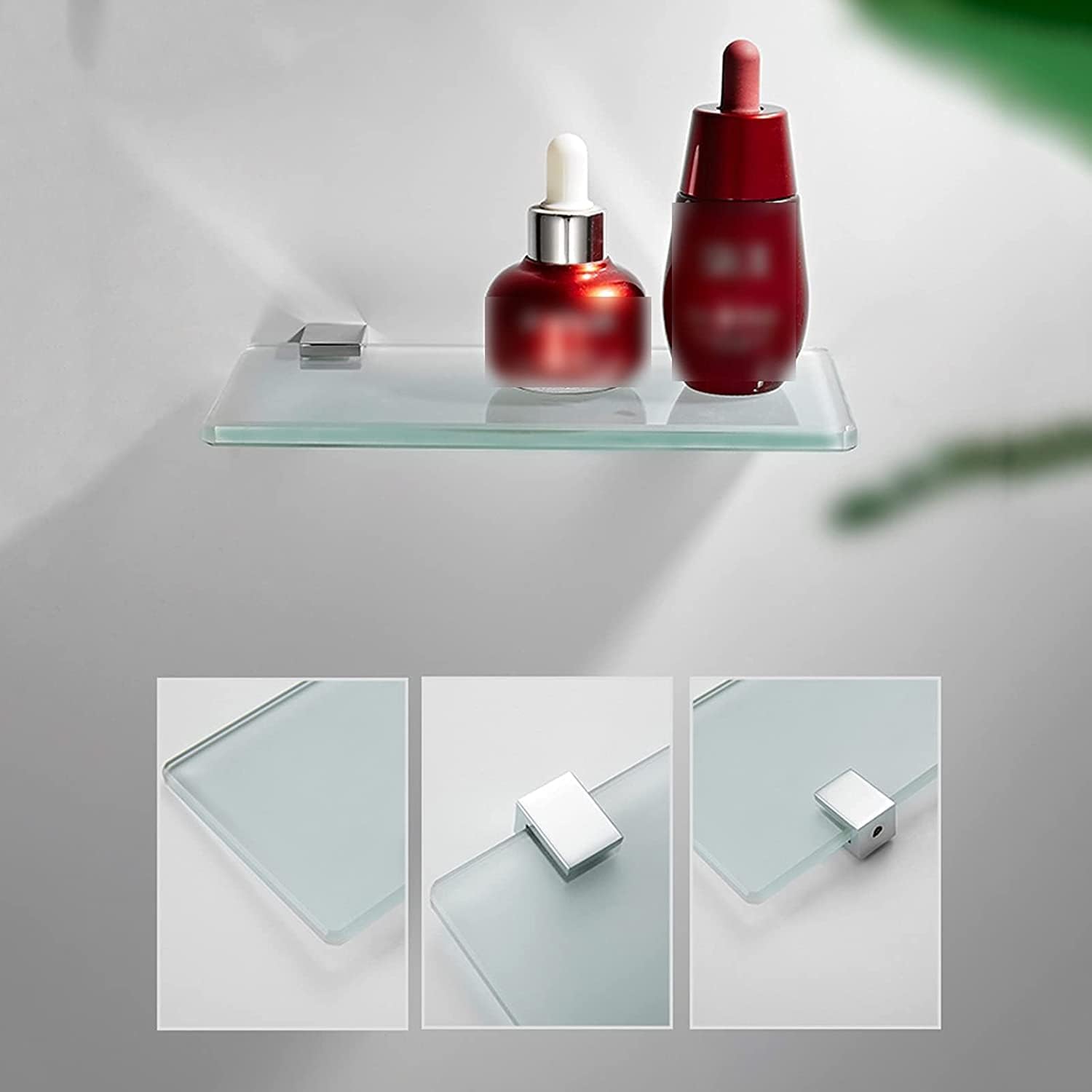 IOCCIOBB Bathroom Glass Shelf Bathroom Glass Shelf, Tempered Glass Shower Storage 7.08 by 3.9 Inches, Polished Copper Finish Matte Transparent Wall Mount