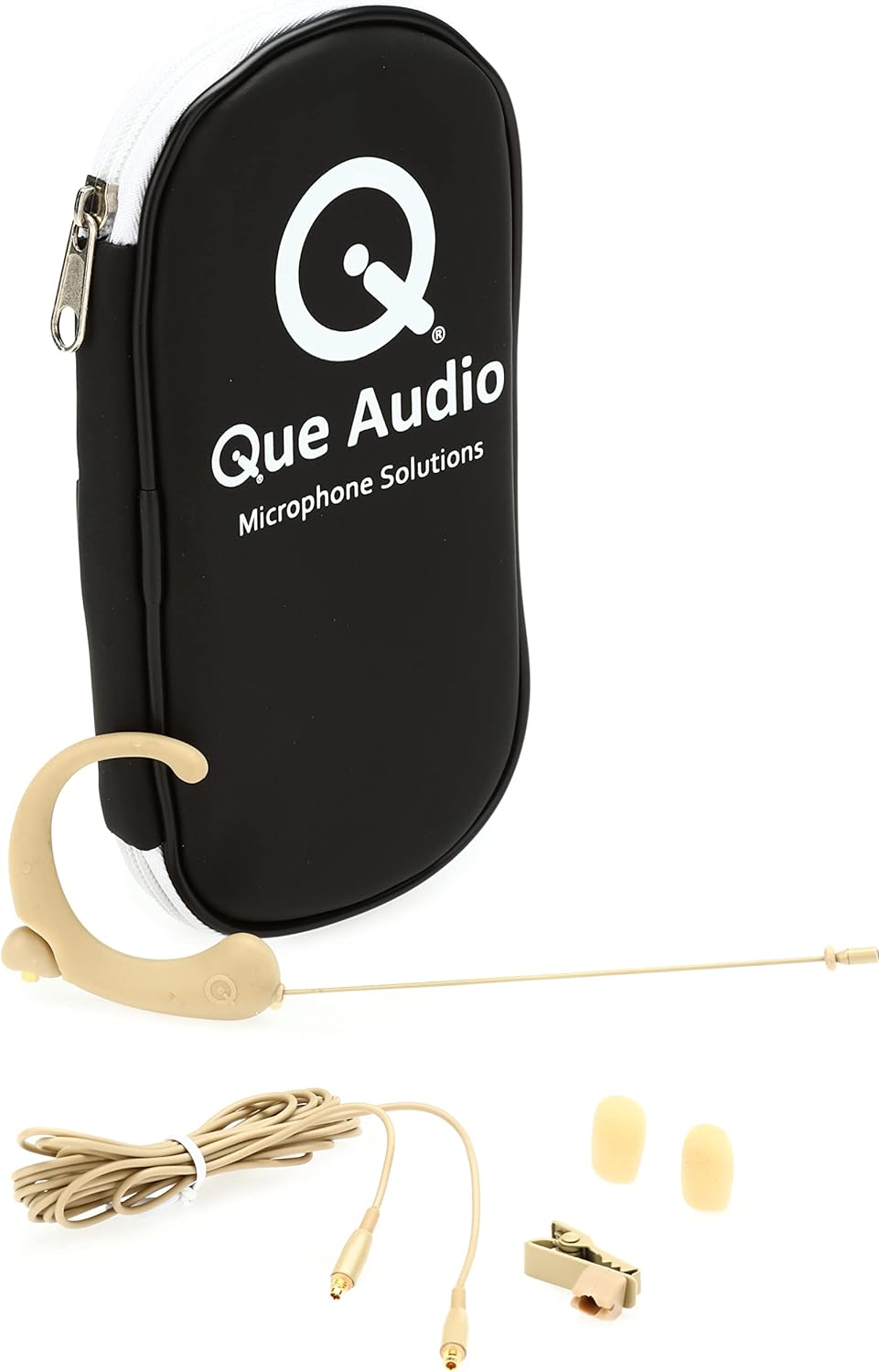 Da-Cappo Que Audio DA12 BE Omnidirectional Headworn Headset Microphone for Speaking or Singing Professionals - Includes Windscreens, Tie Clip and Case - Beige