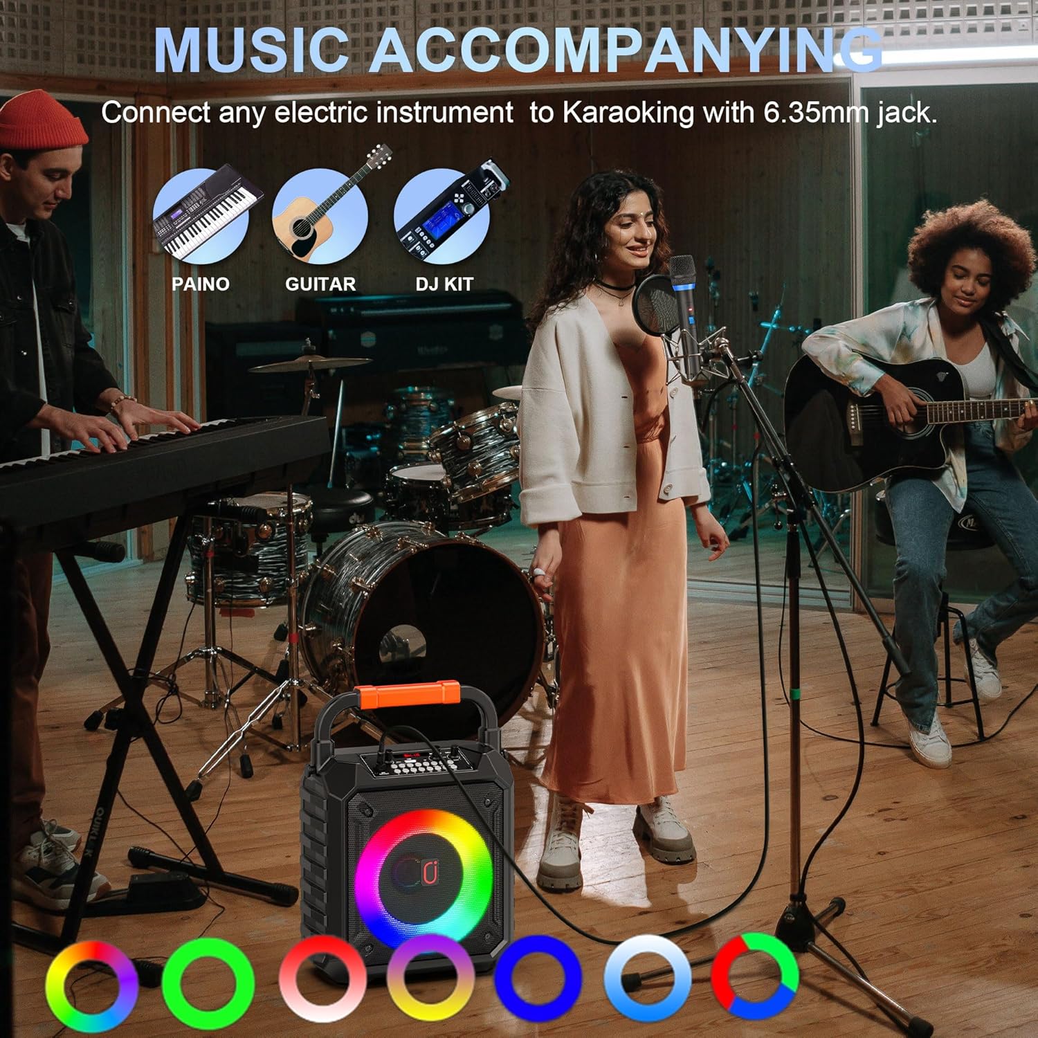 Karaoke Machine HWWR, Pro Karaoke Speaker with 2 Wireless Microphones, Portable Design 5.3 Bluetooth for Adults Kids Gifts with DJ Lights for Home Party, Outdoor Events, Supports FM/USB/AUX/REC/TF