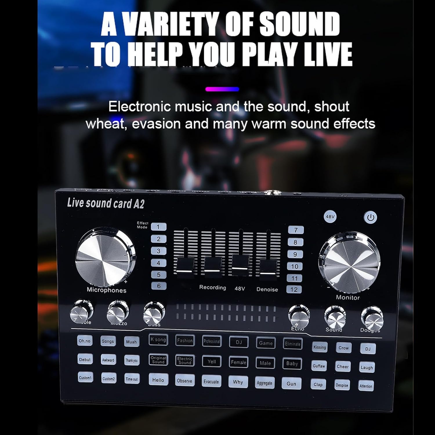 Live Sound Card, Professional Audio Mixer with Sound Effects & Voice Changer, Bluetooth 48V Phantom Power Audio Interface Sound Board for Podcast Recording, Live Streaming, Gaming