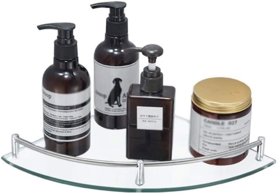 Aluminum Glass Shelf Bathroom Bath Corner Caddy Basket Storage Hanging Organizer with Extra Thick Tempered Glass Contemporary Style Wall Mount