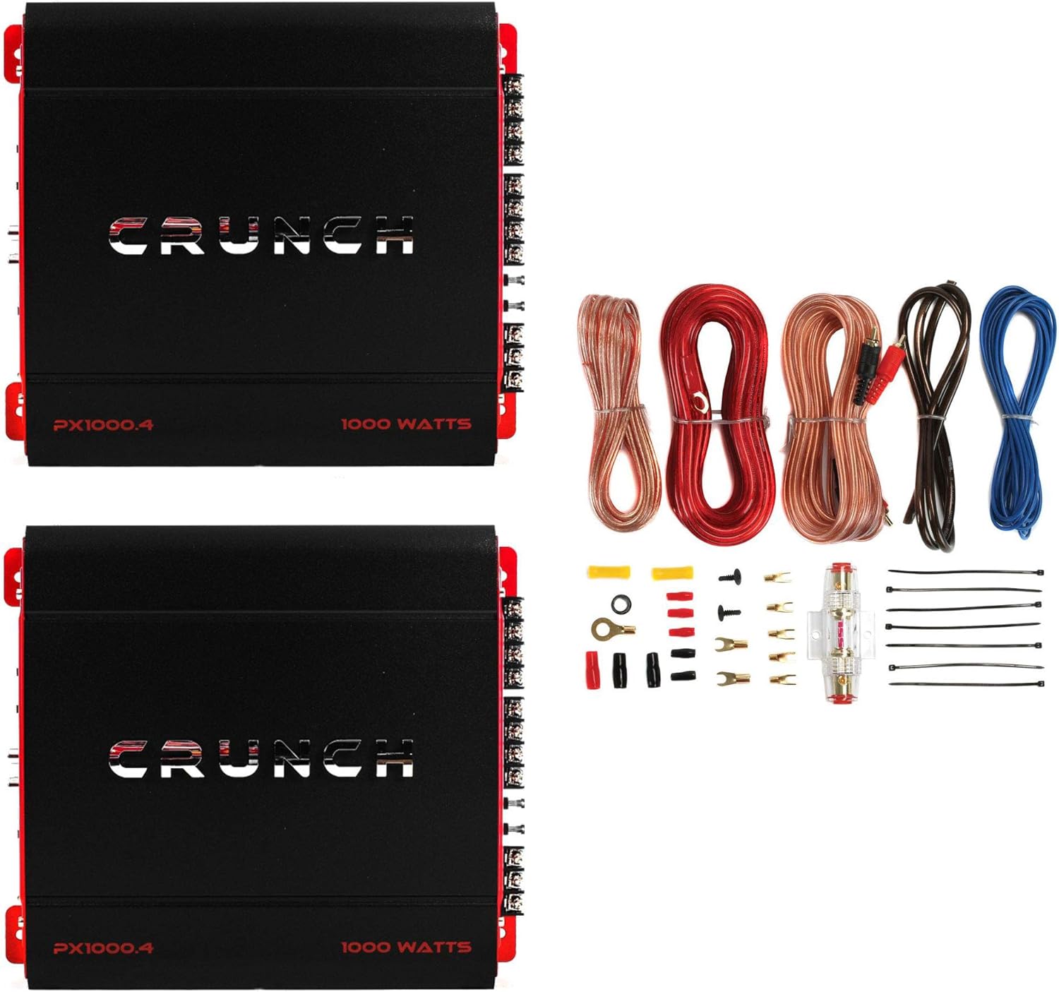 Crunch 4 Channel 1000W A/B Class Stereo Amplifier (2 Pack) & Wiring Kit