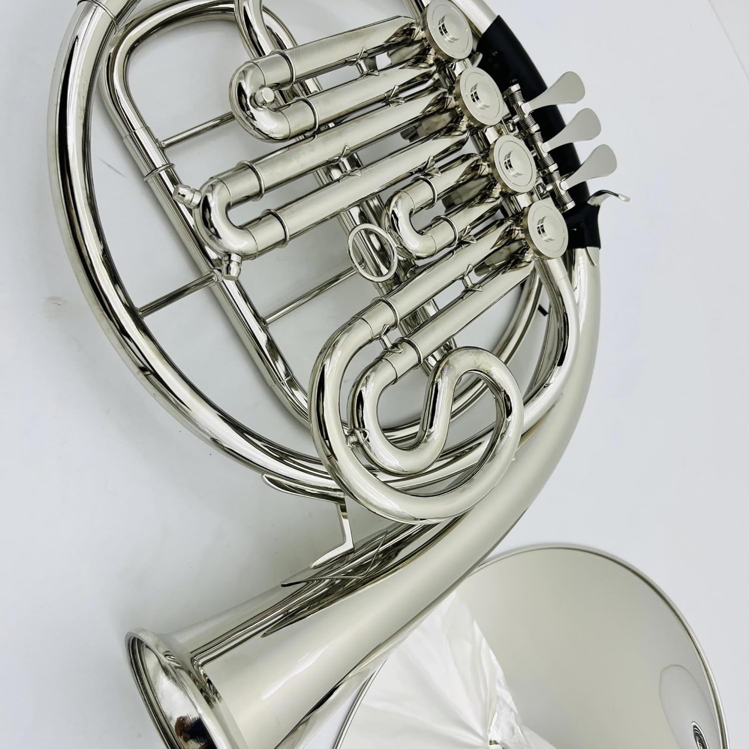 Brass French Horn Silver Professional French Horn Double Row 4-key B/F Nickel Plated Musical Instrument With Mouthpiece