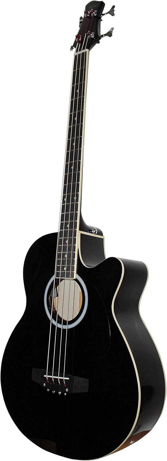Vizcaya Full Size 4 Strings Cutaway Acoustic-Electric Bass Guitar With 4-Band Equalizer,5mm Padding Gig Bag,Strap, Picks-Black