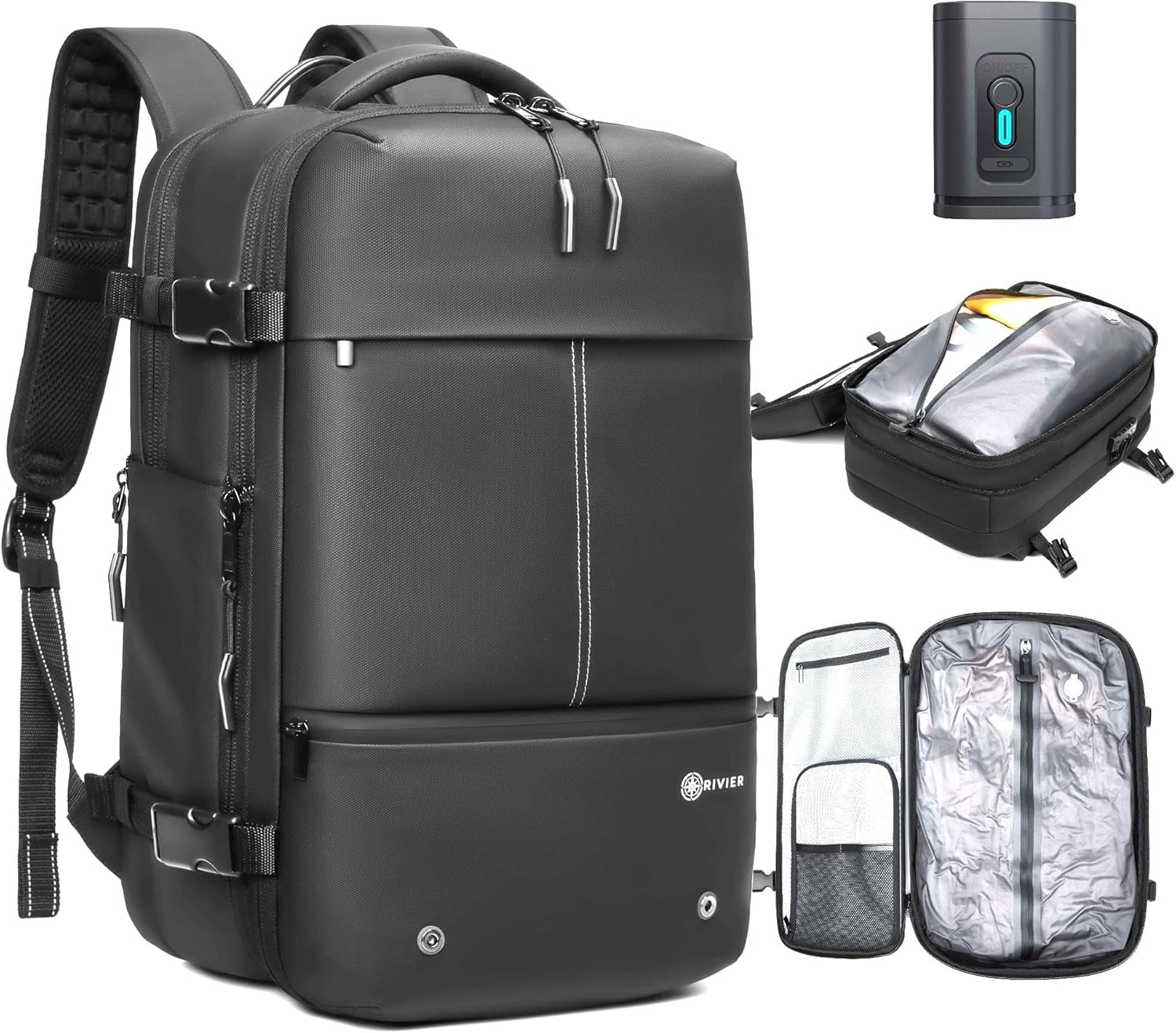 Laptop Travel Backpack Expandable With Vacuum Compression And Pump, Personal Item Carry On Bag with Anti Theft Lock, Water Resistant, Flight Approved 17 Inch Laptop, Men Women, Vacpack