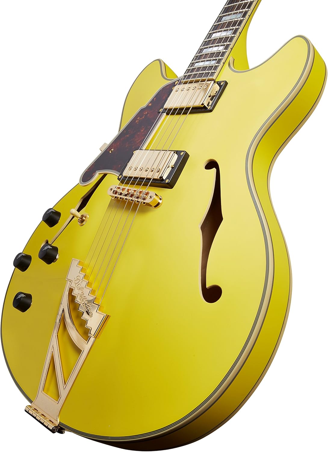 D'Angelico Deluxe DC Semi-Hollow Lefty Electric Guitar w/ Stairstep Tailpiece - Matte Electric Yellow