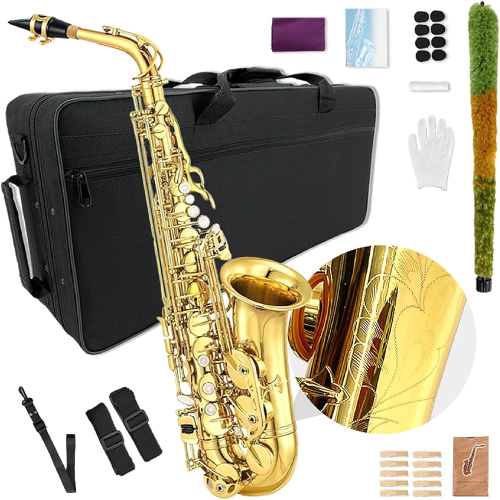 Alto Saxophone E Flat for Adults Student Sax Eb Alto Full Kit With Carrying Sax Case Mouthpiece Straps Reeds Saxophone Beginner Kit