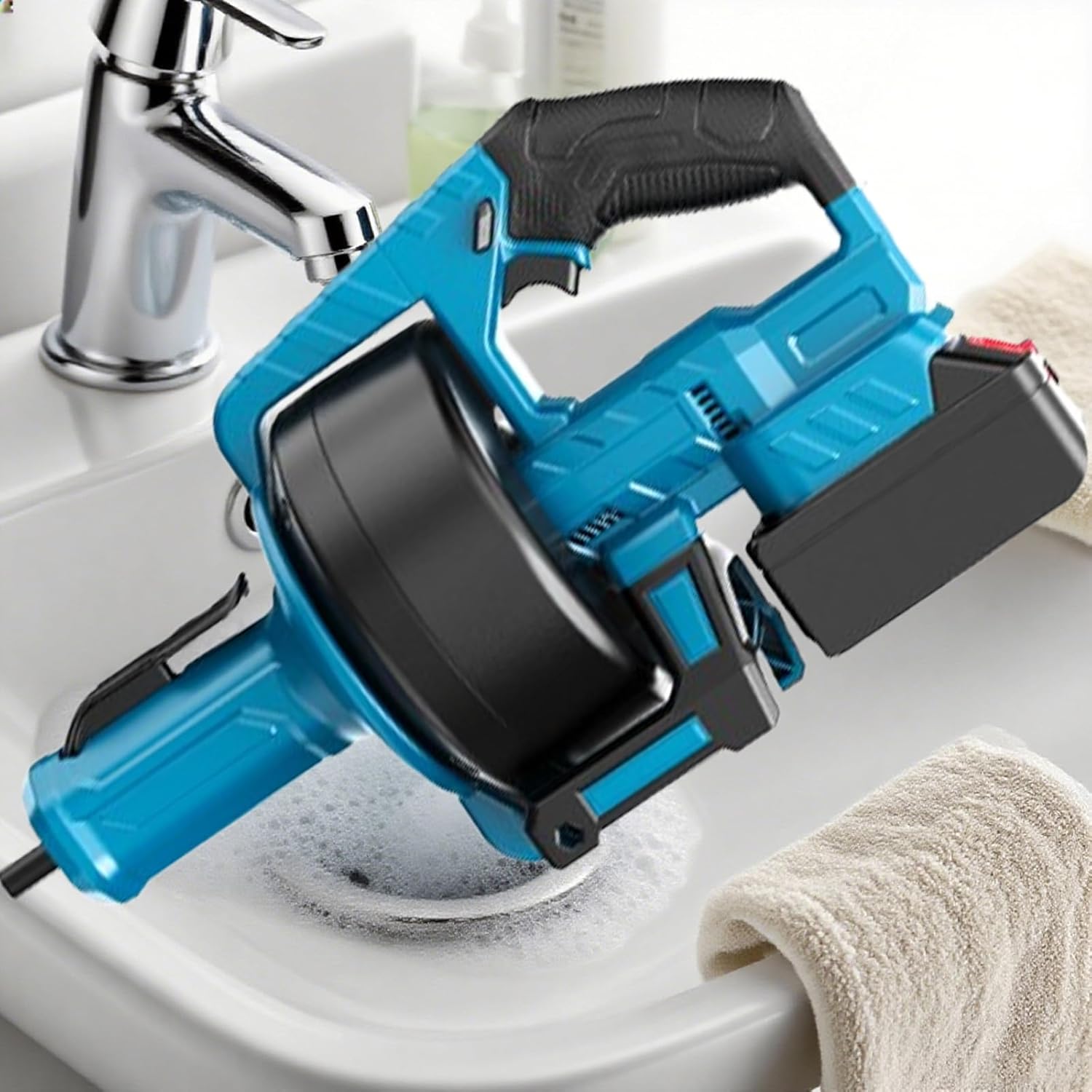 7000mm Drain Cleaning Machine Kit, 610 RPM Electric Pipe Dredging Machine, 6-fold Protection, Wireless and Adjustable Speed, with Forward/Reverse Button, for 3/4-inch - 2-inch Pipes