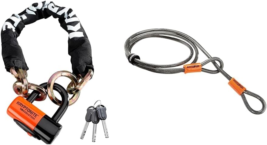 Kryptonite 2.5ft New York 1275 Bike Chain Lock Bundle with KryptoFlex 7ft Braided Steel Security Cable