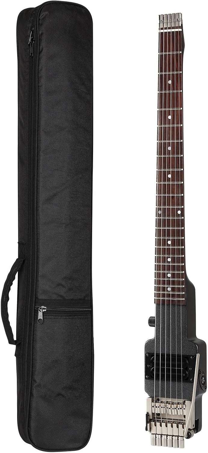 VENEKA Headless Electric Guitar Travel Electric Guitar Headless 6 String Guitar One-Piece Canada Maple Neck Through Body Double Locking Tremolo (Color : 01)