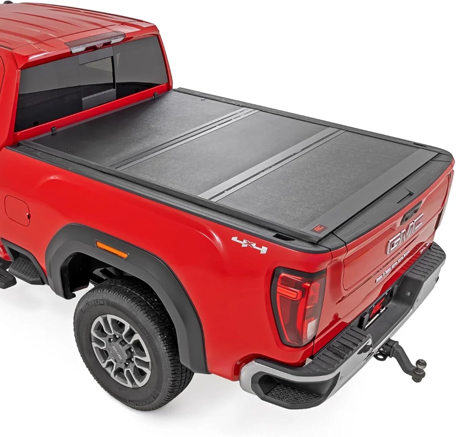 Rough Country Hard Low-Profile Tri-Fold Tonneau Cover for Chevy Silverado & GMC Sierra 2500HD & 3500HD (2020–2025) - Low-Profile Aluminum Truck Bed Cover, Fits 6'9