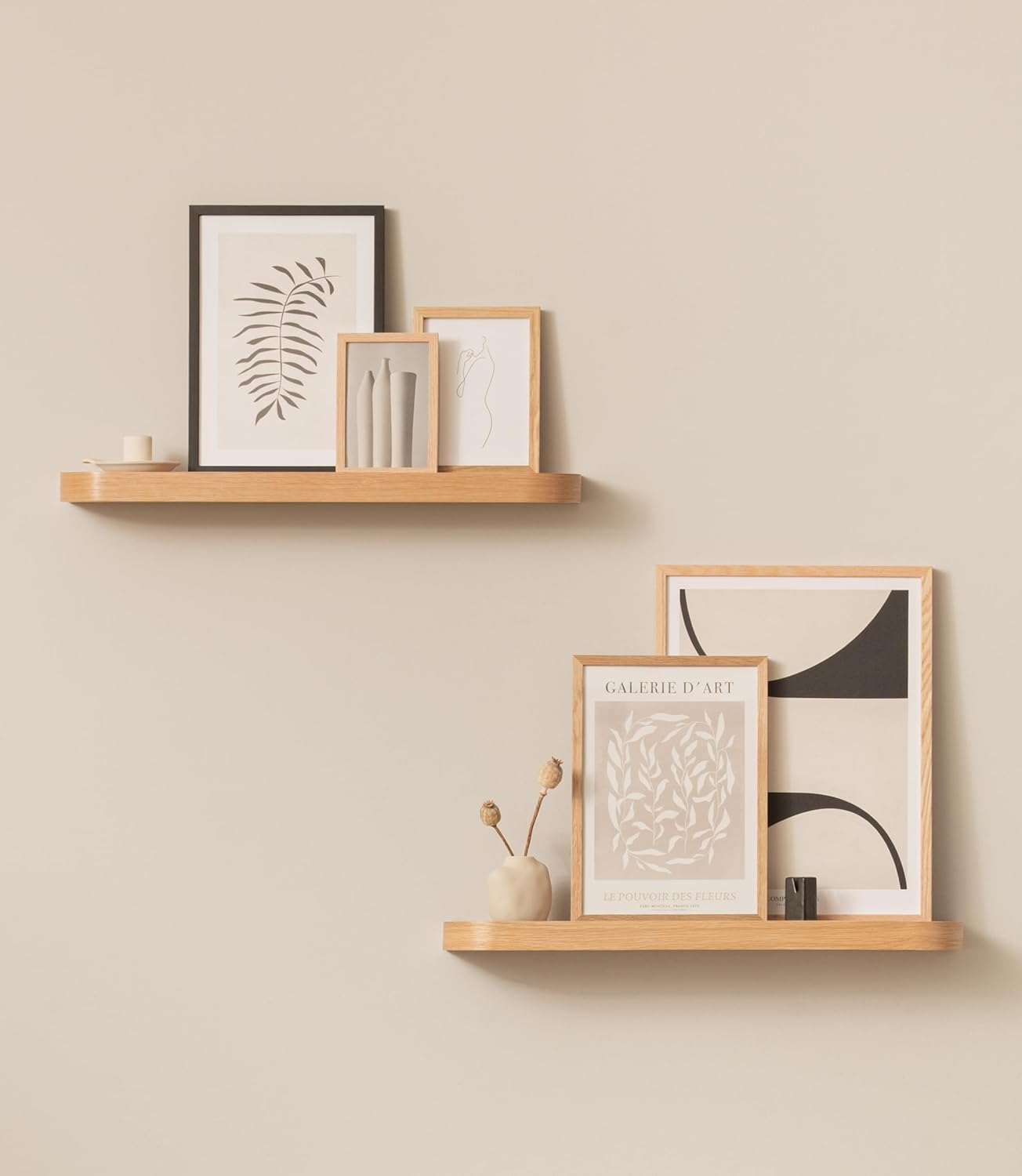 Kazai.® 23.6 inches Floating Shelves for Wall 'Toke' | Set of 2 Small Mounted Wooden Shelf Units | Modern Wall Decor & Storage for Living Room, Bathroom, Kitchen, Bedroom & More | Oak