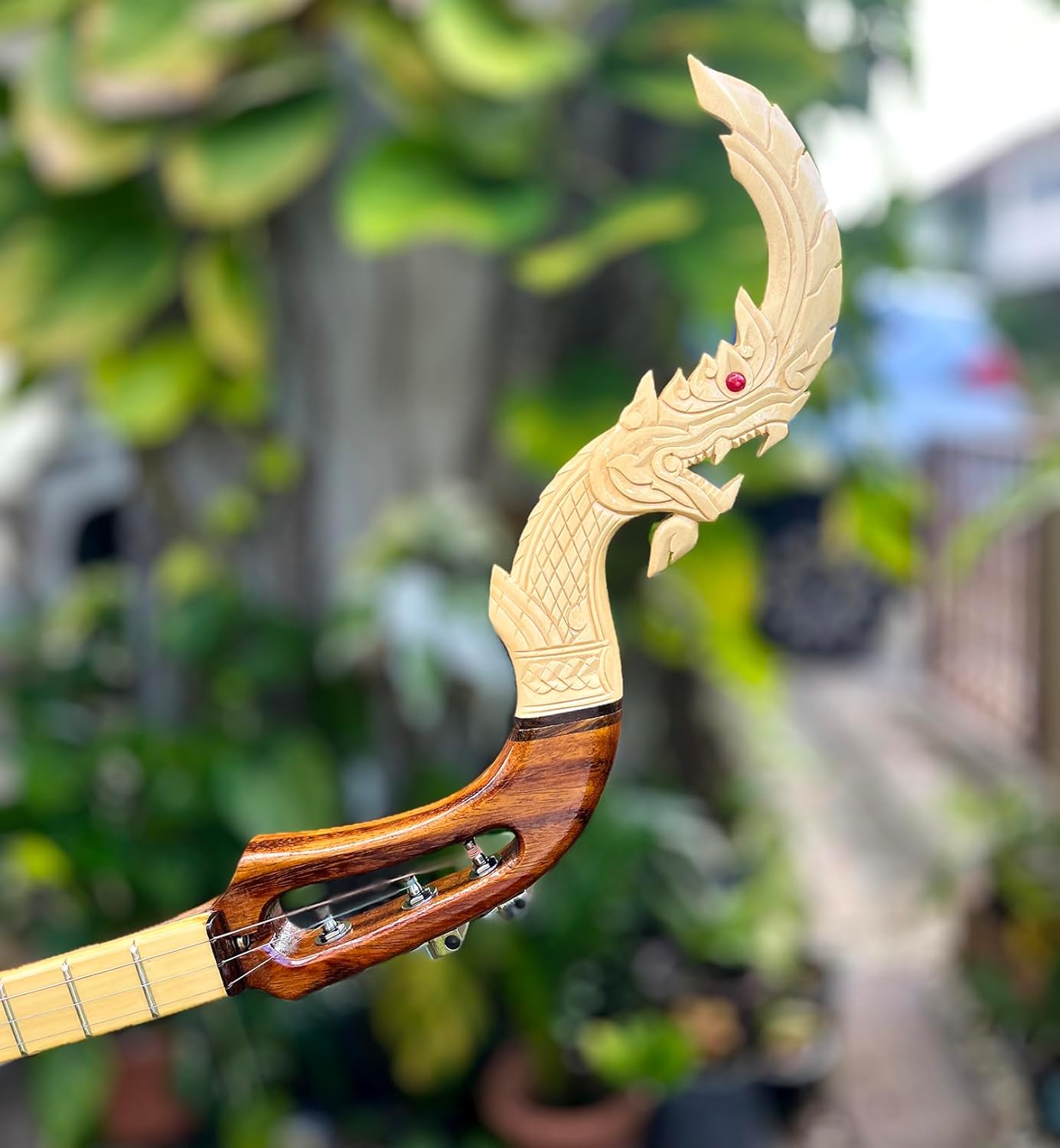 Isarn Electric Phin 3 Strings 4 Track, Thai Lao Guitar Musical Instrument, Traditional Thai Musical Pin12-1