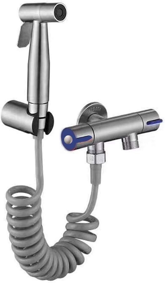 SUS 304 Stainless Steel Toilet Handheld Bidet Spray Kit with Elastic Tube and Bracket for Rear Washing, Pet Bath, Car, Water Flower, Cleaning, Cloth Diaper