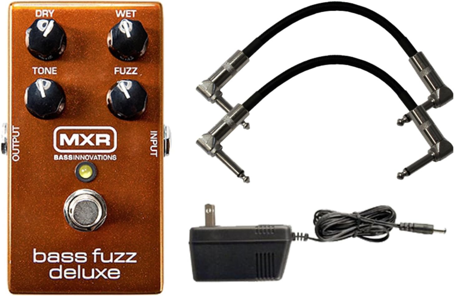 MXR M84 Bass Fuzz Deluxe Pedal Fuzz Pedal Bundle for Bass Guitar with Dry, Wet, Tone and Fuzz Controls with 2 Patch Cabler and 2 Instrument Cable