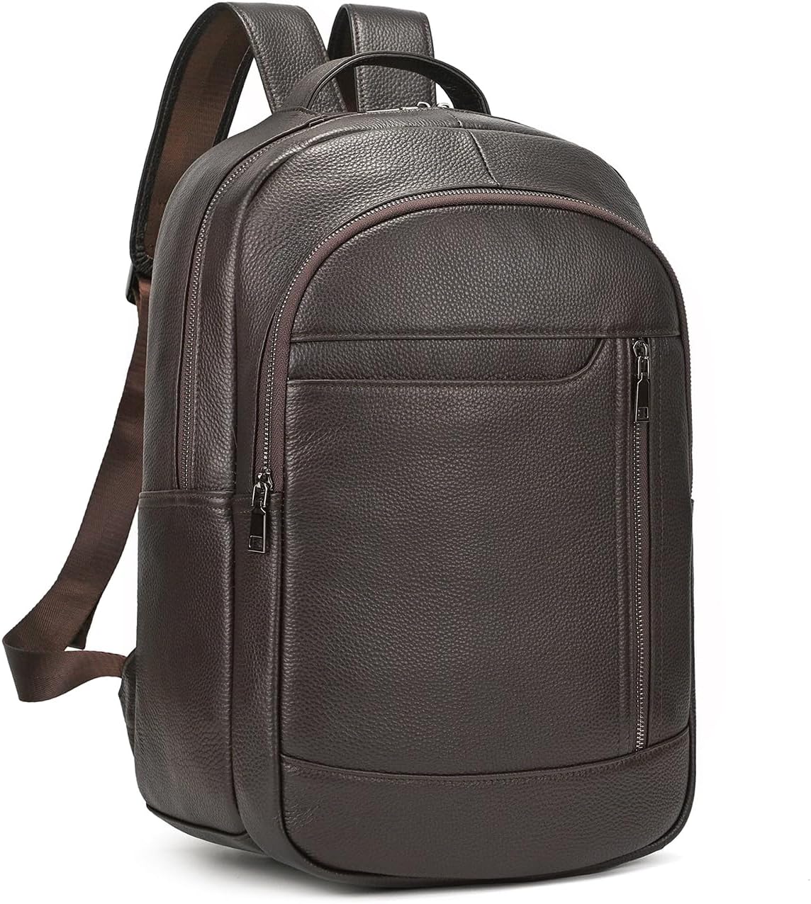 Genuine Leather Backpack for Men, Casual Shoulder Bag Multi Pockets Daypack 15.6 Inch Laptop Bag for Travel Business Outdoor, Brown