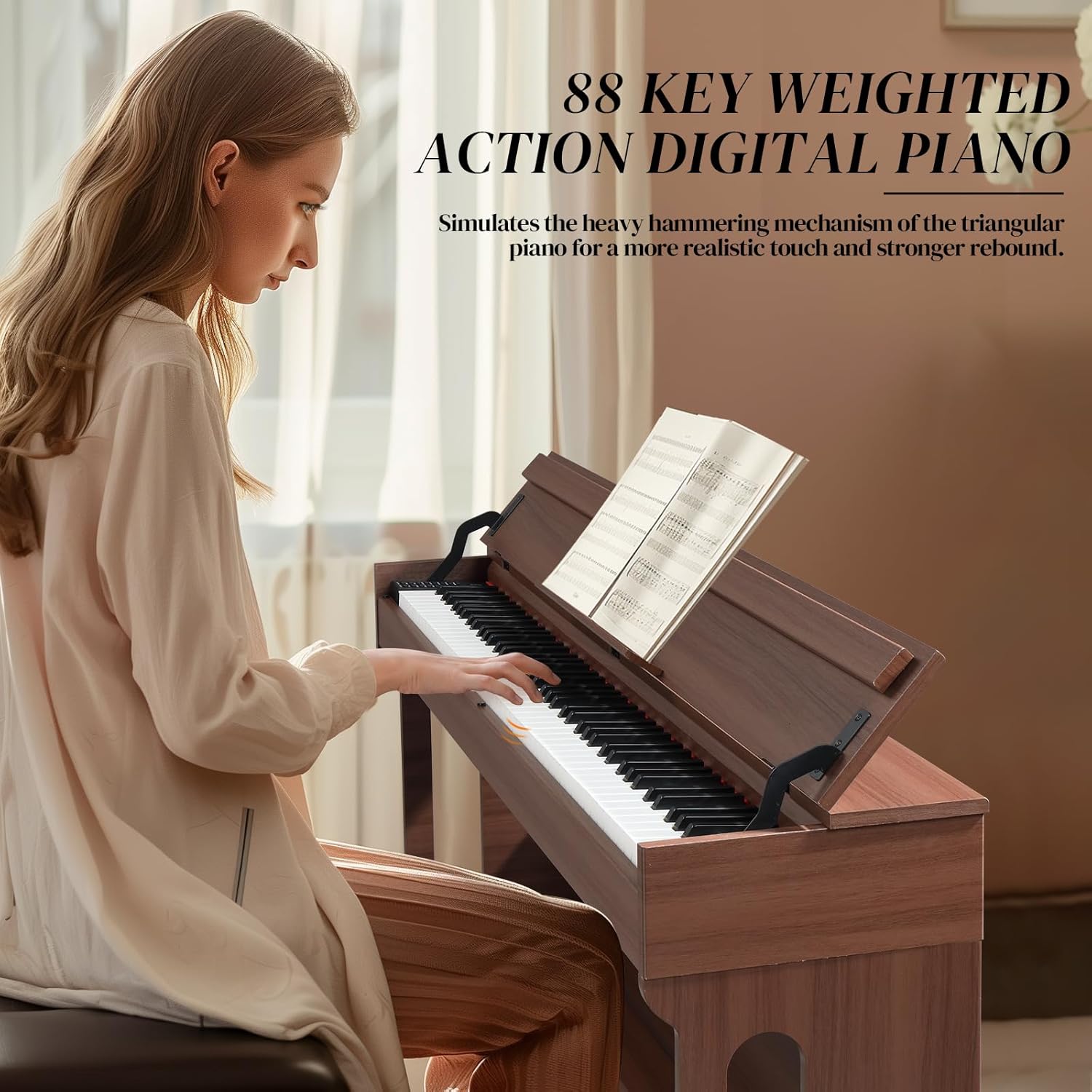 Ktaxon 88 Key Full Weighted Keyboard Piano Electric Keyboard Piano, Digital Piano with Professional 3 Pedal, 2 Stereo Speakers, MP3 Function, USB-MIDI and Unique Clamshell Design(Black Walnut)