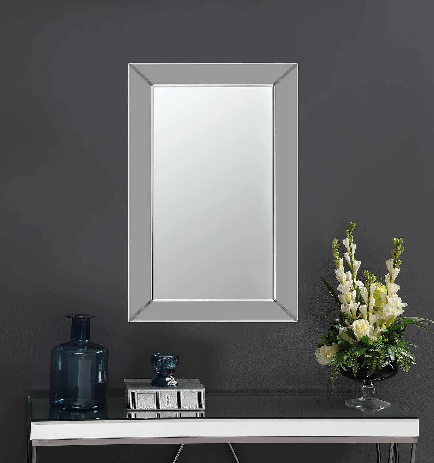 Coaster Home Furnishings - Pinciotti - Wood - 36 x 24 Inch Beveled Frame Rectangular Wall Mirror with Opened Corner Frame and Four D-Ring Hangers - Entryway, Bedroom - Silver - 901783