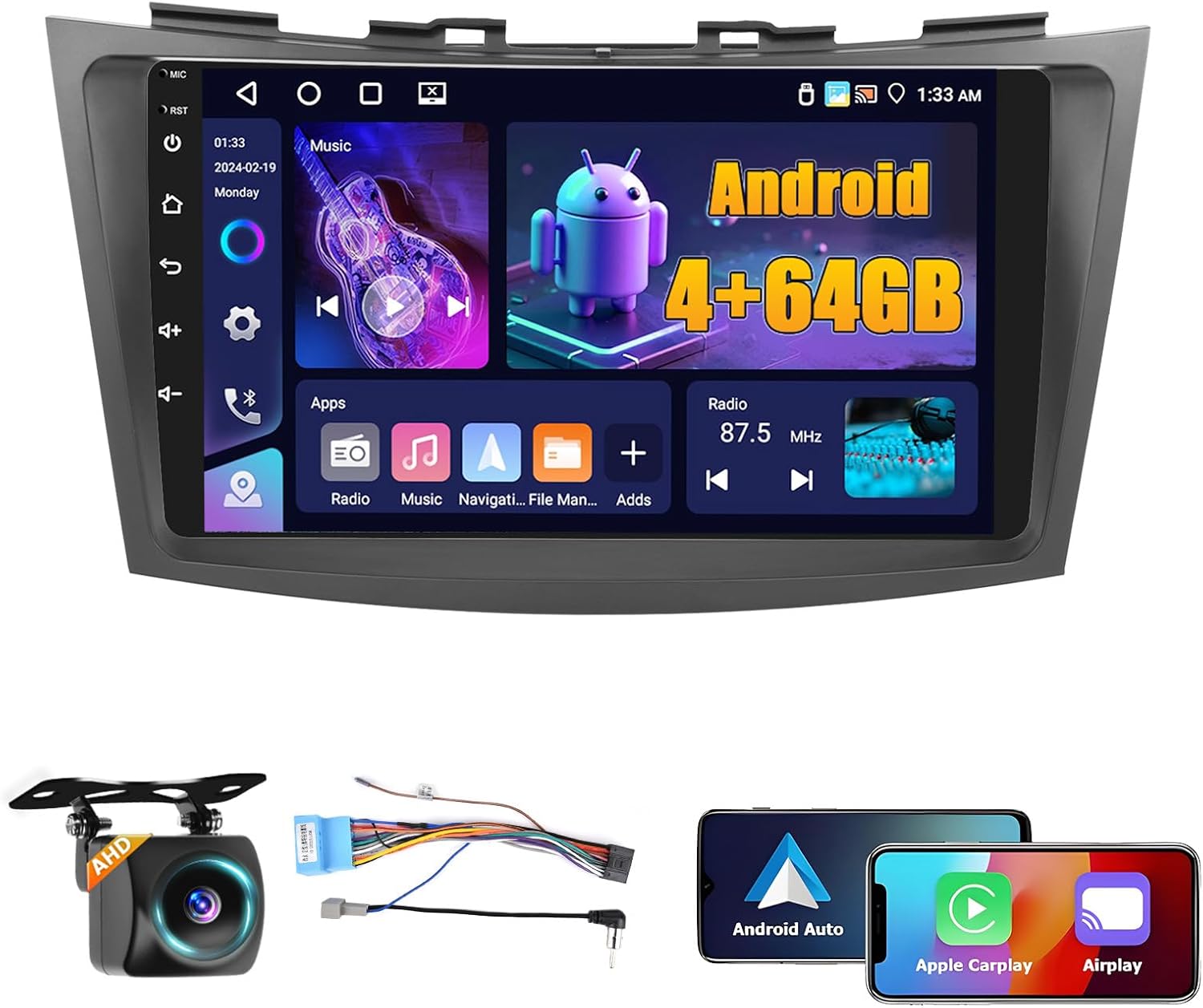 4+64GB Android 15 Car Stereo for Suzuki Swift 2011-2017 Wireless Carplay Android Auto 9