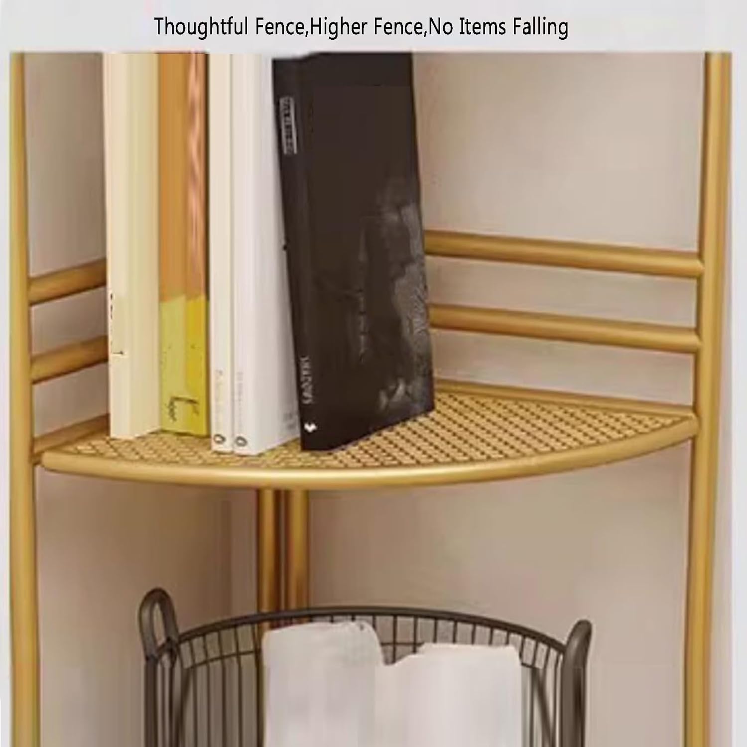 Industrial Bookshelf,Corner Bookcase,Multi-Layer Storage Rack,inch Tall Corner Shelf, Suitable for Small Space, Office(Gold, Green, White)(White,5tier) (Gold 5tier)