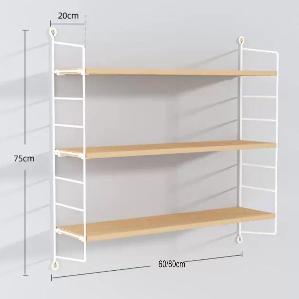 Wall Shelves Floating Shelves Industrial Pipe Shelf, Wall Mount Shelf Metal Hung Bracket Bookshelf Diy Storage Room Kitchen Shelves Punch Free Installation (Color : Natural, Size : 80X20X75Cm)