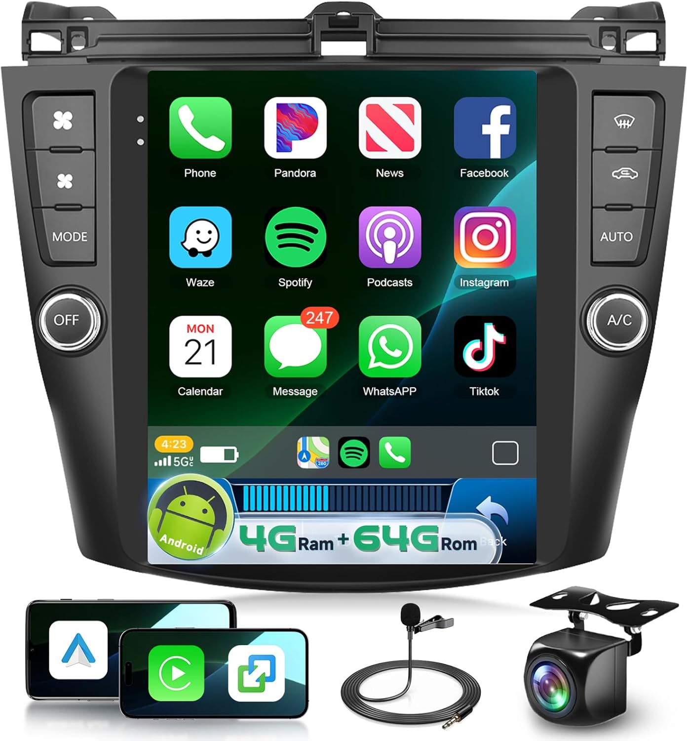 4G+64G Car Radio for Honda Accord 2003-2007 Android Car Stereo Upgrade with DSP Wireless Carplay/Android Auto, 9.7