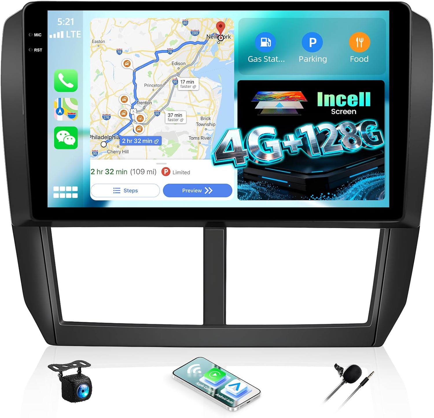4G+128G Android Car Stereo Radio for for Subaru Forester 2008 2009 2010 2011 2012 9 Inch incell Touch Screen with WiFi Bluetooth Carplay Android Auto GPS Backup Camera SWC FM RDS MIC
