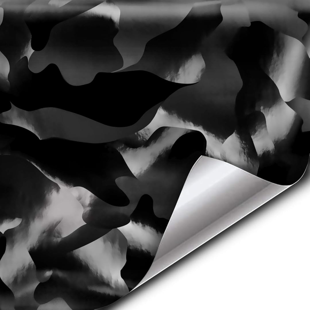 VViViD+ 2020 Edition Black Stealth Large Sized Pattern Camouflage Vinyl Car Wrap Roll (100ft x 5ft) Self Adhesive Film Air Release Technology, Scratch Resistance, Protective Liner, Bubble-Free