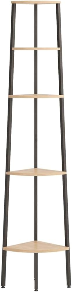 5-Tier Corner Shelf Light Brown and Black 17.9