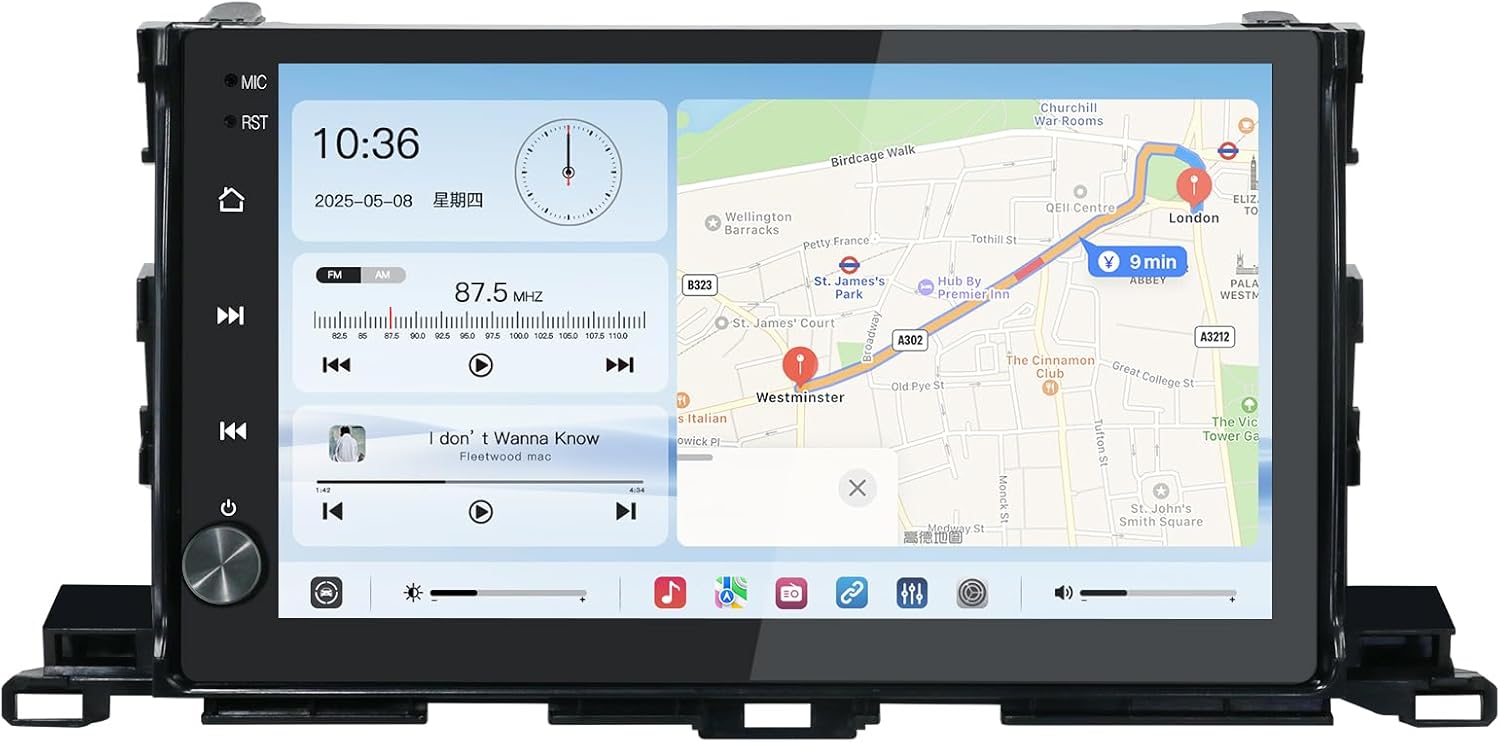 10.2'' Android 13 Car Stereo for Toyota Highlander 2014-2019,with Wireless CarPlay & Android Auto,1280 * 720 Resolution、 QLED Touchscreen、Car Radio Upgrade