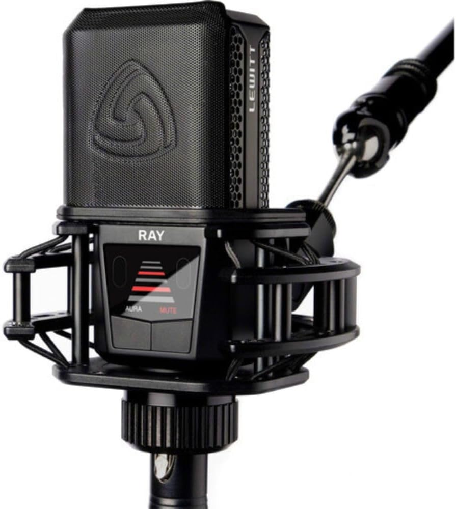 Lewitt RAY Large-Diaphragm Condenser Microphone with Distance Sensing Mute Bundle with Mic Stand with Fixed Boom XLR- XLR Cable