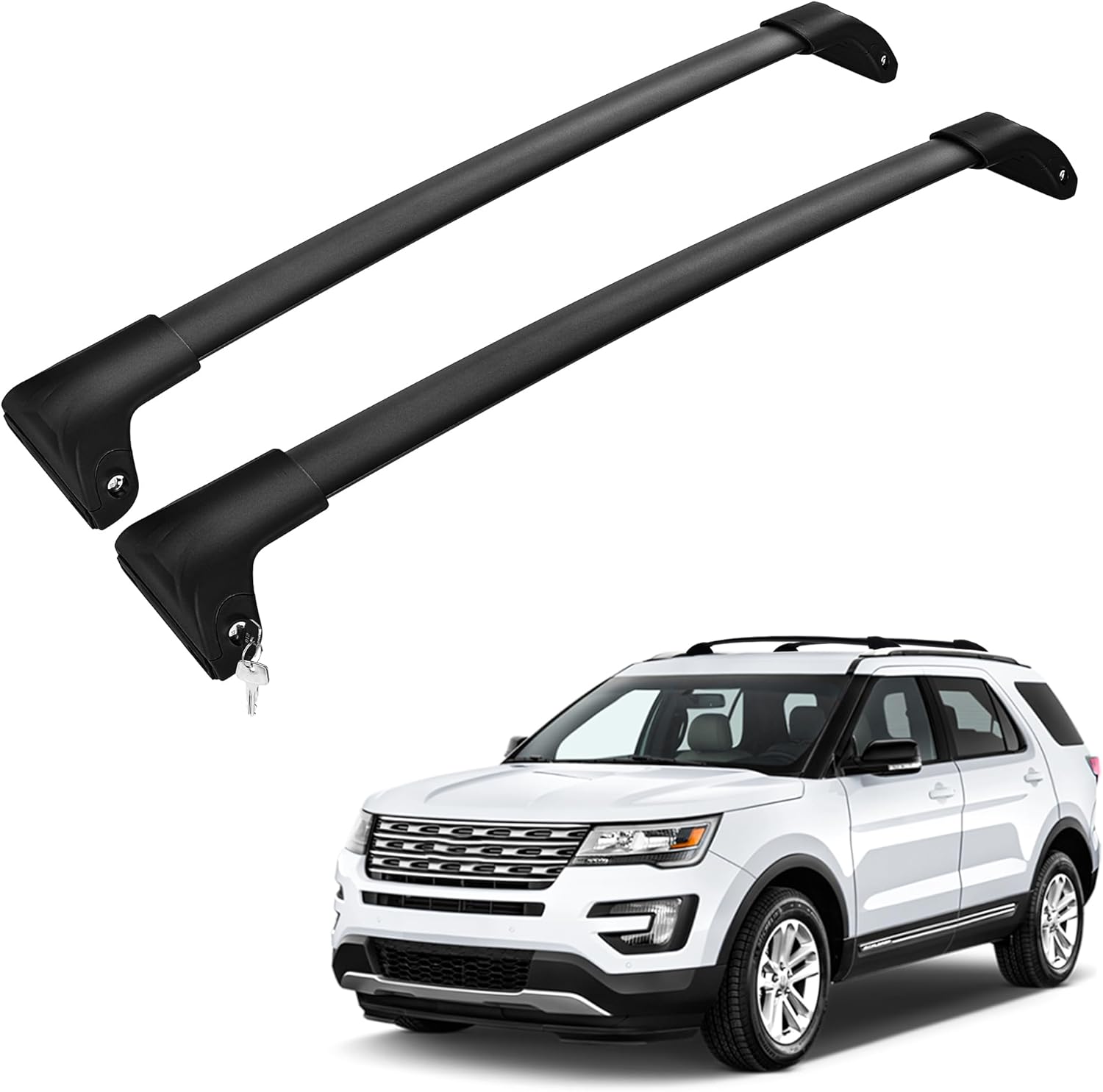FLYCLE 220lbs Roof Rack Crossbars Fit for 2016-2019 Explorer with Anti-Theft Lcok, Aluminum Heavy Duty Cross Bars Rooftop Luggage Kayaks Bicycles Snowboard Canoe Carrier Cargo Bag