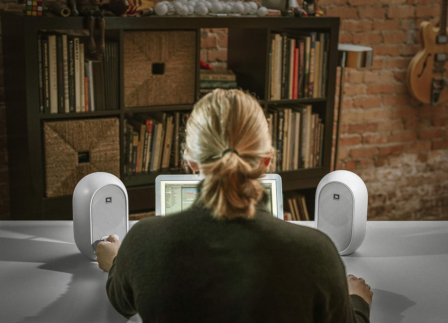 JBL Professional 1 Series 104-BT Compact Desktop Reference Monitors with Bluetooth, white, sold as pair, (JBL104-BT-WH) (Renewed)