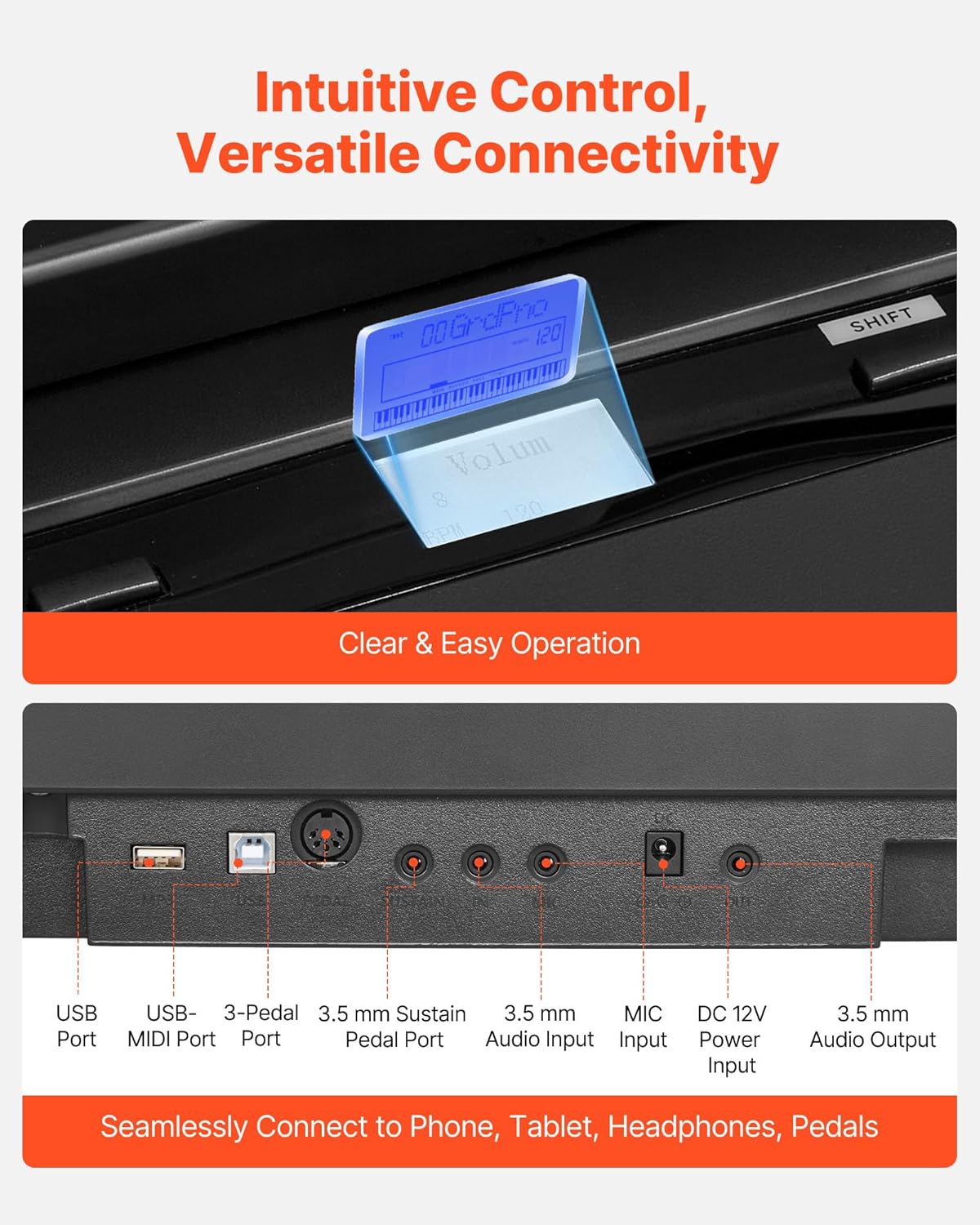 VEVOR Weighted Digital Piano, 88 Keys Fully Weighted, Electric Piano Dual Keyboard & Speakers with X Stand, Sustain Pedal, Recording Function, 280 Tones, Wireless Connection, for Beginners, Black