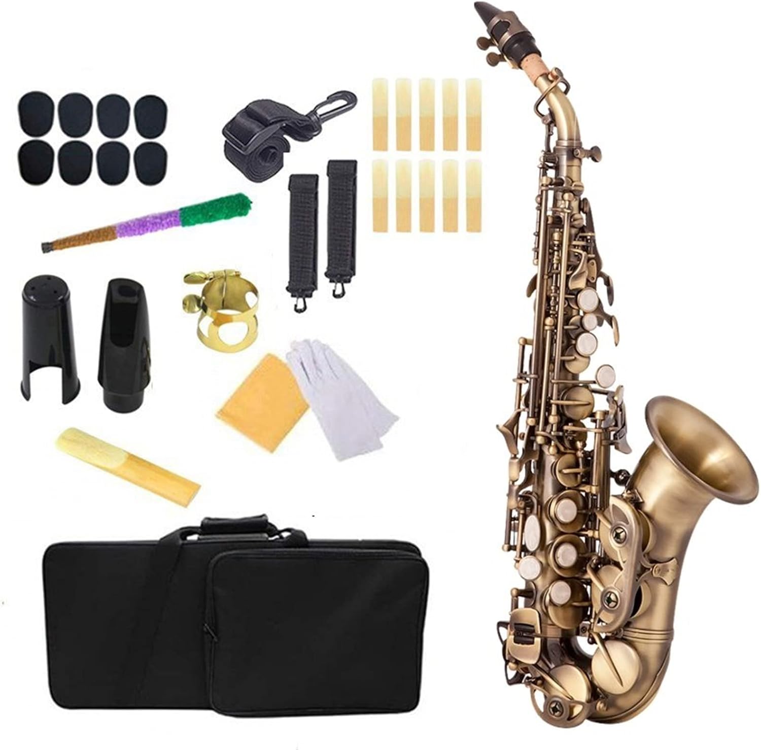 Bb Saxophone Sax Brass Material Woodwind Instrument with Case Gloves Cleaning Cloth Brush
