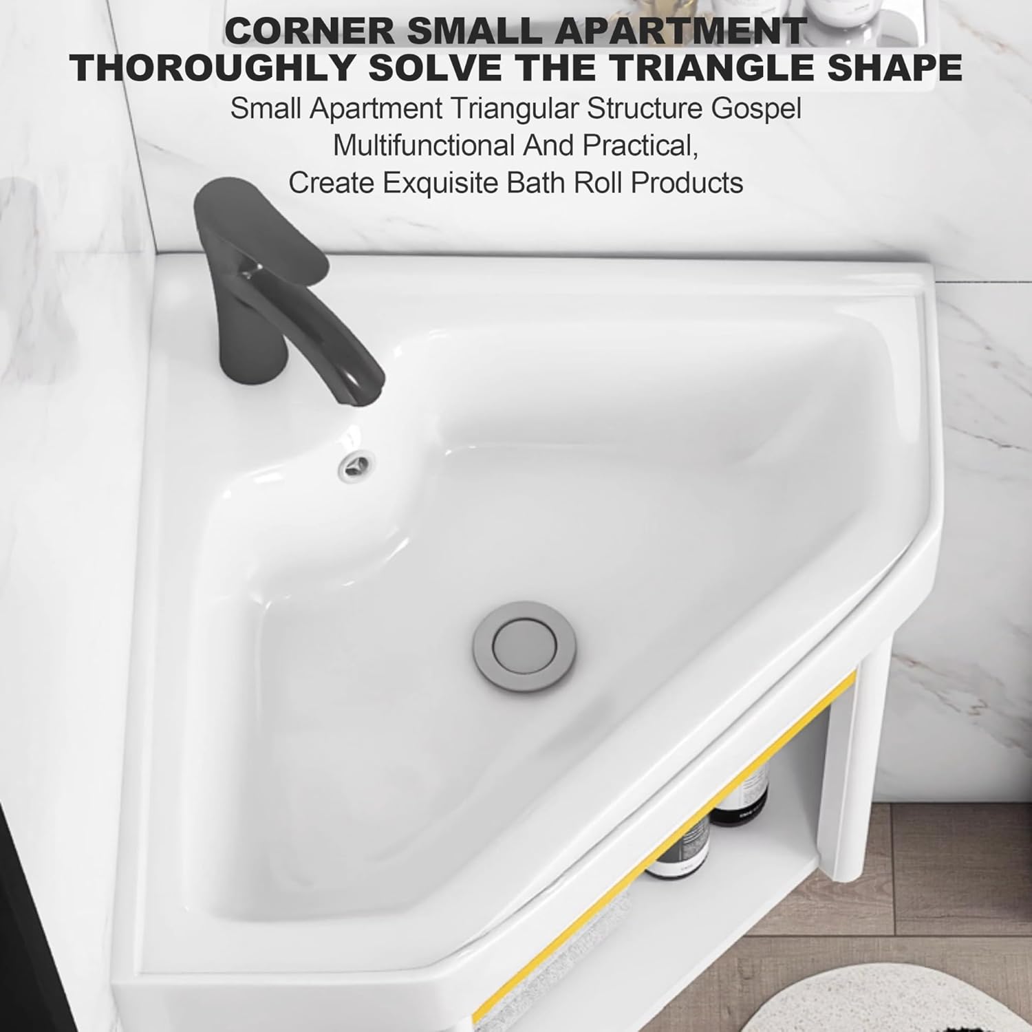 Wall Mount Corner Sink Ceramic Vessel Sink Small Corner Sink with Cold and Hot Water Pipe Faucet and Drain Towel Bar for Farmhouse Cloakroom Small Bathroom Corner Bathroom Sink. ( Size : 58x48x24cm )