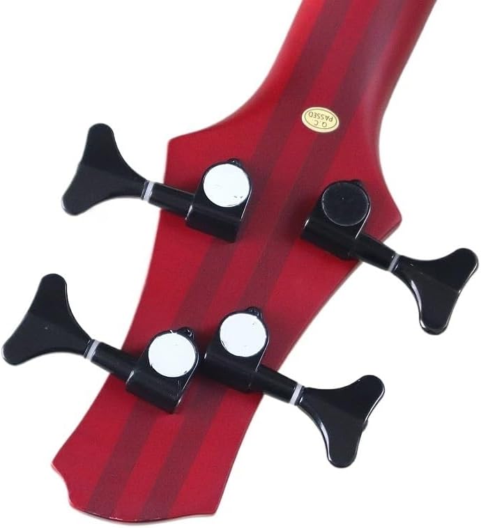 4-String Electric Bass Guitar, 43-Inch Red Matte Finish, Solid Ashwood Body, 24-Fret Technical Wood Fingerboard