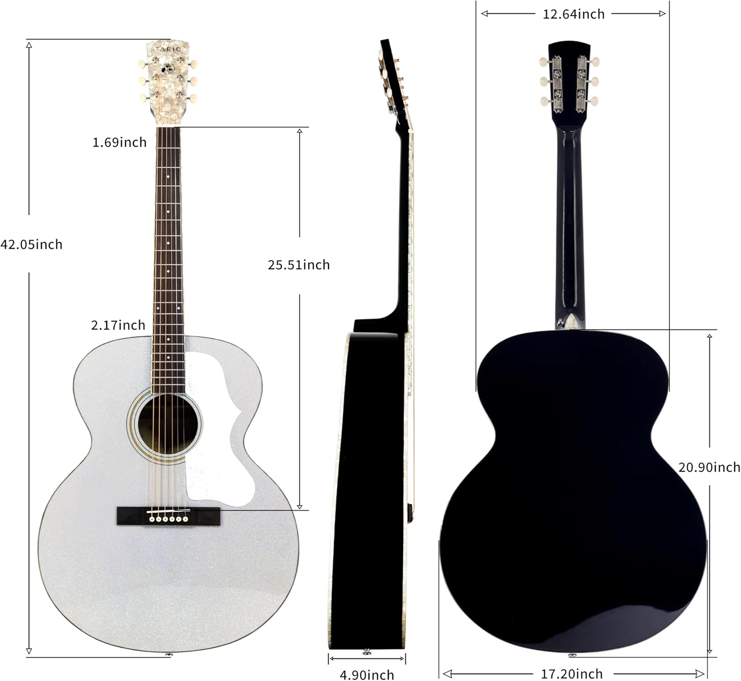 TARIO 42'' Acoustic Antique Jumbo Guitar Solid Spruce Top Mahogany Back and Sides Okoume Neck