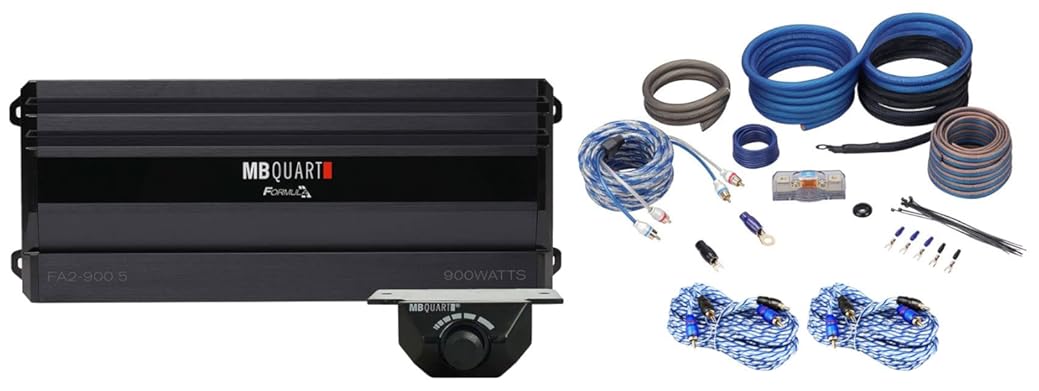 MB QUART FA2-900.5 900w 5-Channel Car Audio Amplifier Class Q1 Amp + Bass Remote Bundle with Rockville RWK4CU Amp Installation Wire Kit & RTR172 Twisted Pair RCA Cable (3 Items)