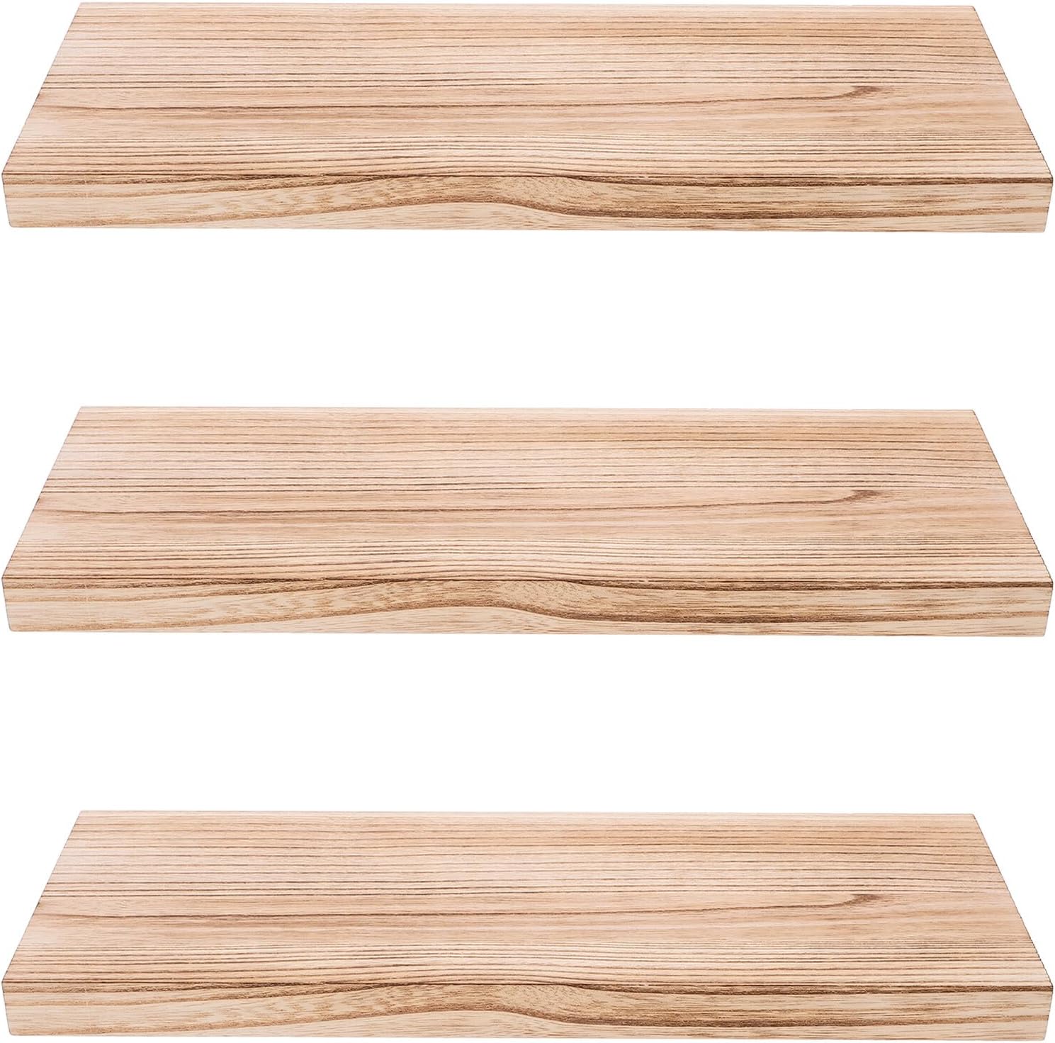 3pcs Floating Wood Shelves Wall Mounted No Damage Shelf for Books Photos Bathroom Living Storage Display with High Weight Capacity and Sleek Modern Design