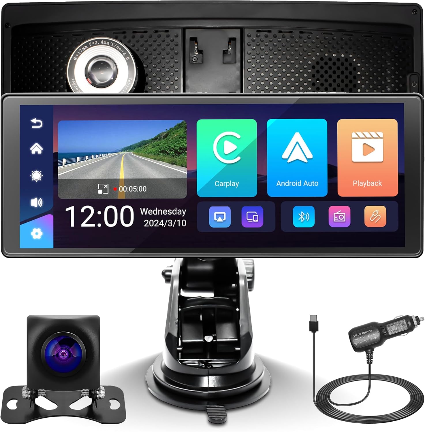 10.26 inch Portable Car Stereo Car Radio with 4K DVR Dash Camera Back Camera Wireless Apple CarPlay&Android Auto IPS Touch Screen Bluetooth/FM/AUX Car Play Navigation