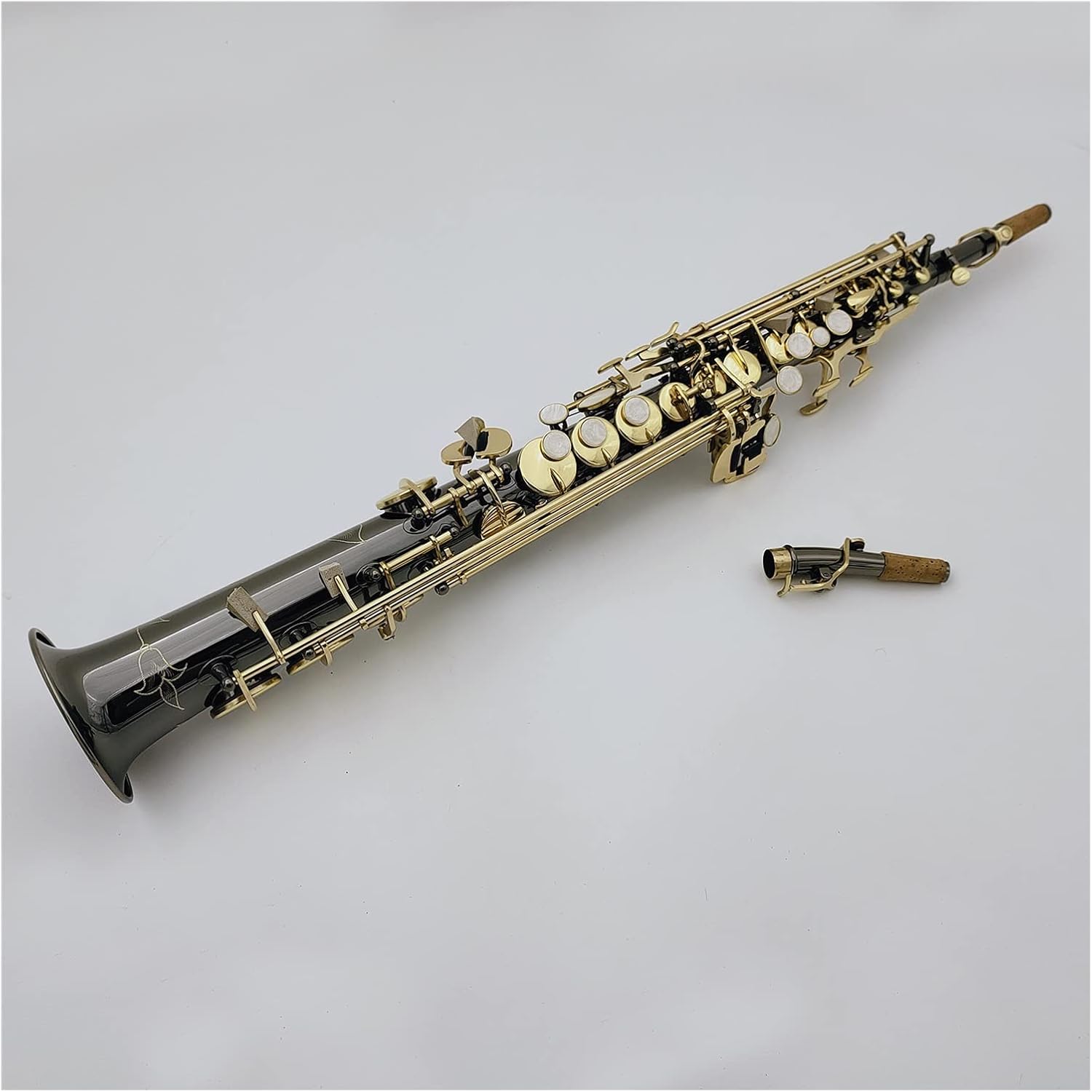 Saxophone Set Soprano Saxophone B Flat Black Nickel Plated Wind Instrument with Mouthpiece Gold Key Case Student Saxophone