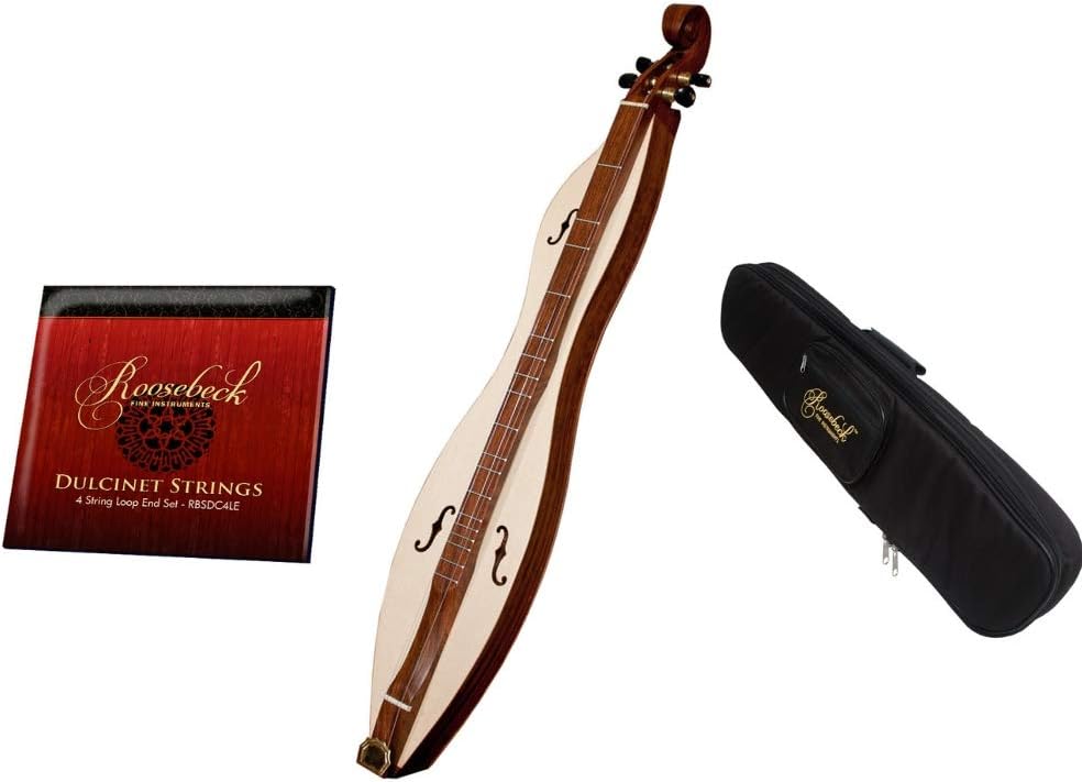 Mountain Dulcimer Package Includes: Roosebeck Mountain Dulcimer 4-String Cutaway - F-Holes & Roosebeck Universal Padded Mountain Dulcimer Gig Bag Case & Replacement Strings Set