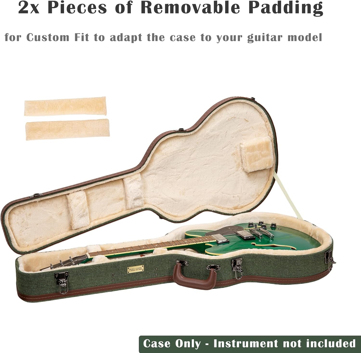 Crossrock 335 Style 6-String Semi-Hollow Electric Guitar Case | Green Chevron Tweed, Plush Velvet Interior, Genuine Leather Handle & Security Lock, Reinforced Hardware – Master Series (CRW760SAGN)