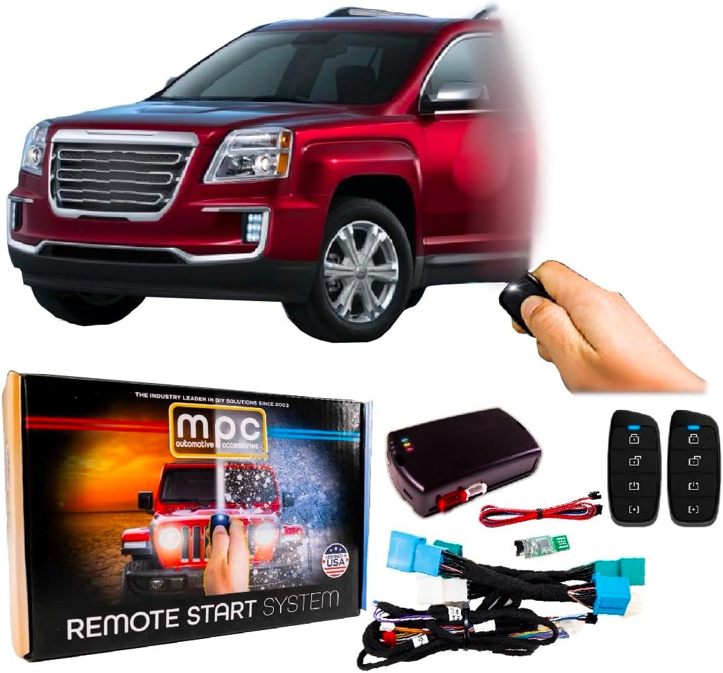 MPC Remote Starter Compatible with 2010-2017 GMC Terrain |Gas| |Key to Start| with T-Harness - FlashLink Updater - (2) Extended Range 4-Button 2-Way Remotes - Up to 1,000 ft Range