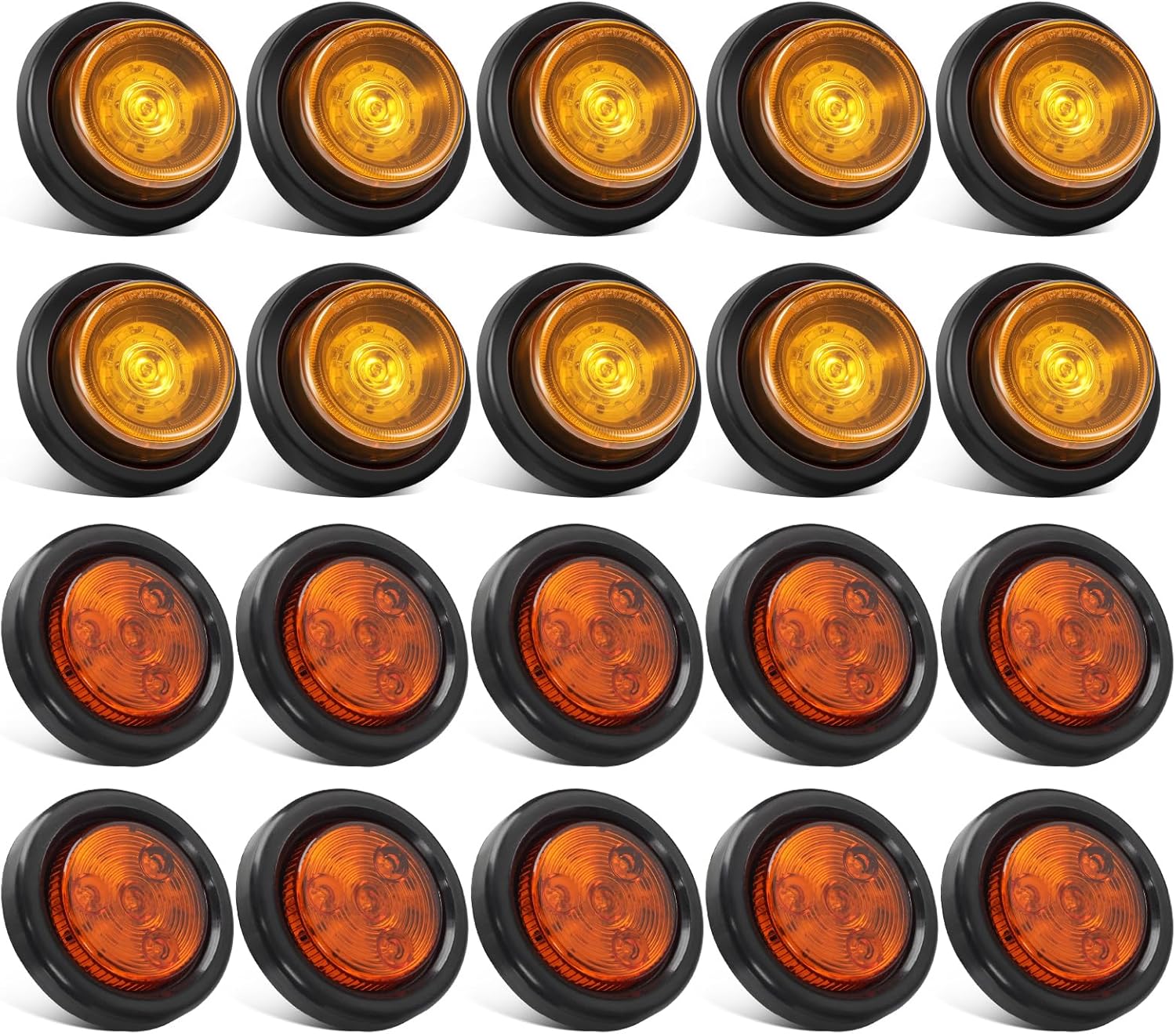 Partsam 10x 2 Amber LED Marker Lights + 10x 2.5 Strobe Marke Lights