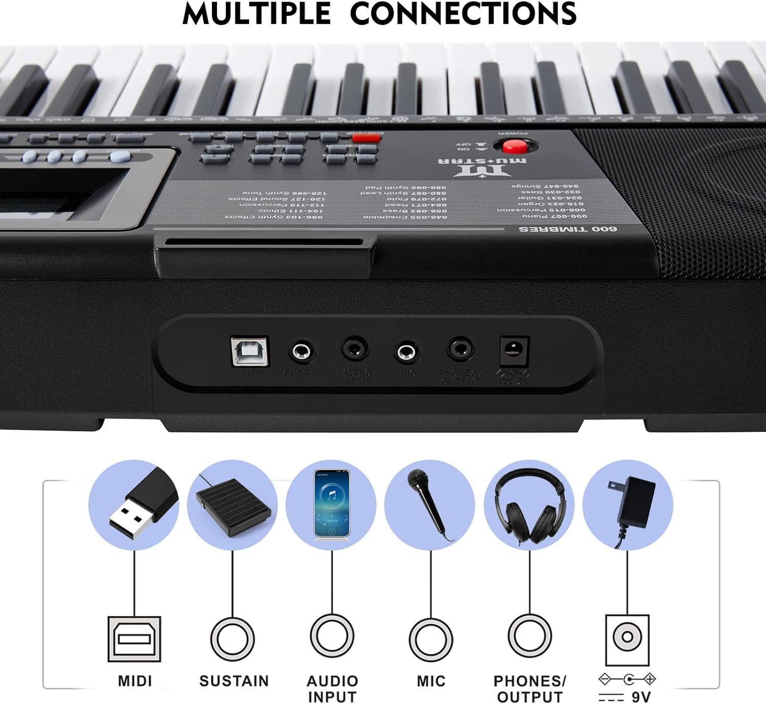 MUSTAR Piano Keyboard, 61 Key Keyboard Piano with Lighted Up Keys, Electric Piano Portable Piano Keyboard for Beginners with Stand, Sustain Pedal, Headphones, Microphone