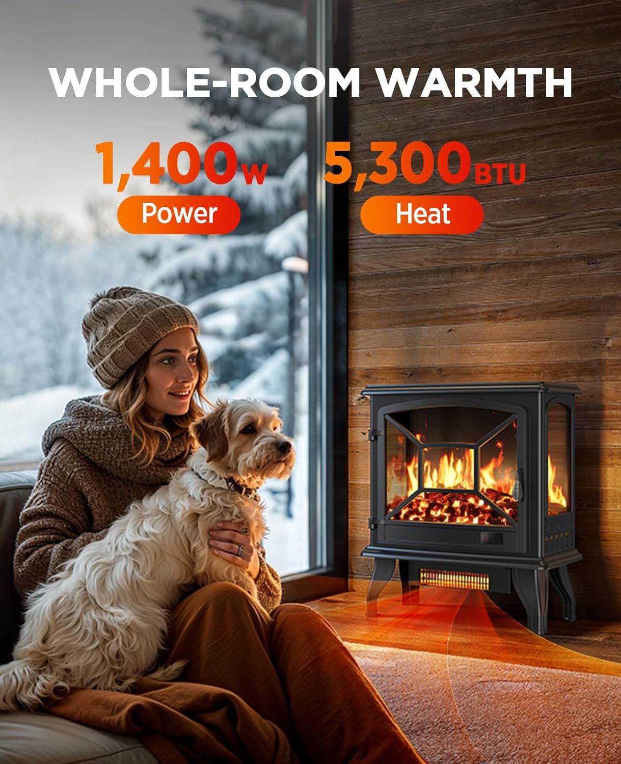 Silonn Electric Fireplace Heater, Quick Heating Portable Fireplace with App & Remote,24″ Electric Corner Fireplace Low Noise with 5 Brightness Levels,Temp Control & Timer for Living Room,Bedroom,Black