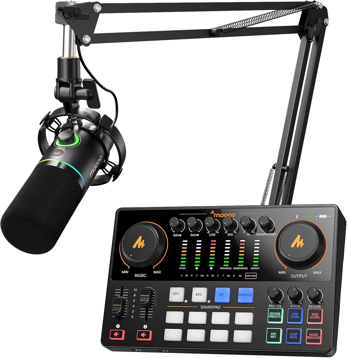 MAONO Podcast Equipment Bundle: Audio Interface and USB/XLR Dynamic Mic with Dual XLR Input, Quick to Mute, Noise Reduction, 8 Customize soundpads for Podcast Recording, Streaming, YouTube