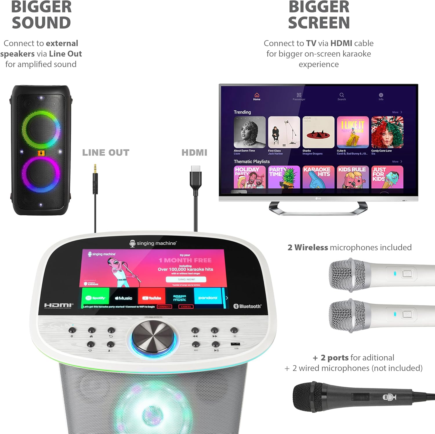 Singing Machine Platinum Plus – Wi-Fi Karaoke Machine for Adults & Kids with 2 Wireless Microphones, Bluetooth Party Speaker, Voice Effects, YouTube & Spotify Streaming – The Ultimate Party System